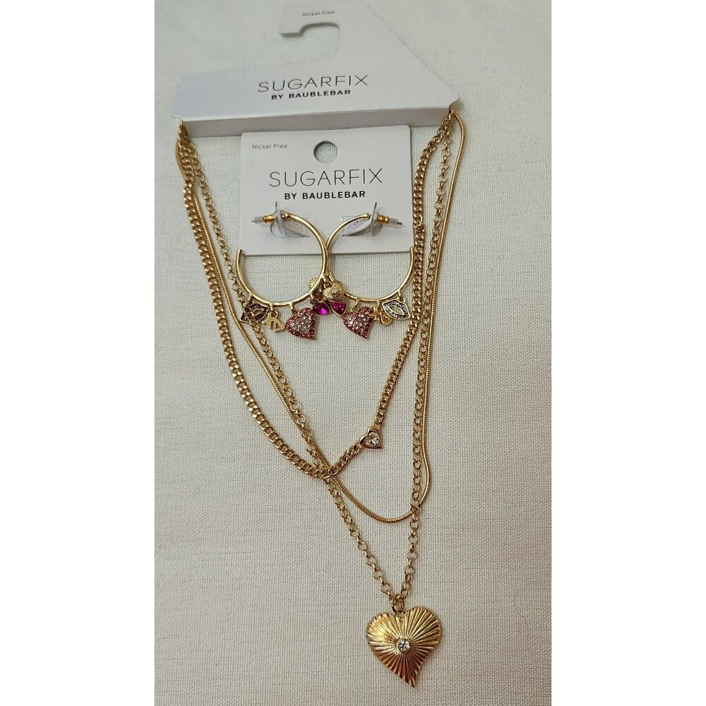 NEW SUGARFIX GOLD TONE LOVE, VALENTINES  NECKLACE AND EARRING SET